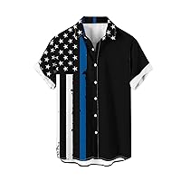 Plus Size Hawaiian Bowling Shirts Mens American Flag Stars Stripes Shirts Short Sleeve Button Down Beach Blouses