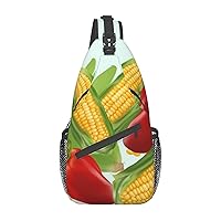 Vegetable Corn Print Sling Backpack Travel Sling Bag Casual Chest Bag Hiking Daypack Crossbody Bag For Men Women