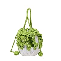 Crochet Purse Handmade Small Knitted Cabbage Purse Coin Purse Crochet Crossbody Bag Bucket Bag with Drawstring (B-White)