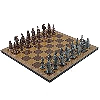 Metal Chess Sets for Adult Ottoman Empire Antique Copper Figures,Handmade Pieces and Different Design Wooden Chess Board (Rustic)
