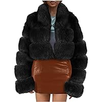 Womens Winter Faux Fur Coat Warm Lapel Cropped Jacket Trendy Girls Open Front Bolero Fluffy Shrug Cardigan Short Coat