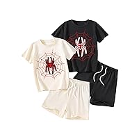 Floerns Toddler Boy's 4 Pcs Graphic Print Tee Shirts with Track Shorts Set