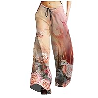 Women's Pants Trendy Fashion Retro Casual Loose Drawstring Wide Leg Printed Sweatpants with Pockets Clothes, S-4XL