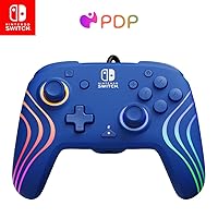 PDP Afterglow™ Wave Enhanced Wired Nintendo Switch Pro Controller, 8 Colors RGB LED, Dual Programmable Gaming Buttons, Volume Control, 3.5mm headphone jack, Officially Licensed by Nintendo, Blue