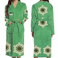 Anime Fleece Pajamas Bathrobe Roronoa Zoro Cosplay Green Bath Robe Long Kimono for Mens Womens
