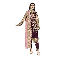 Purple Indian Pakistani Muslim Women Wear Cocktail Party Faux Georgette Straight Salwar Kameez Hijab Dress 1537