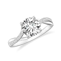 Natural Diamond Twist Shank Solitaire Ring for Women in 14K Solid Gold/Sterling Silver