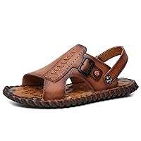 Men's Leather Sandals Fashion Convertible Hiking Sandals Beach Vacation Non-Slip Walking Slides（Yellow 8.5）