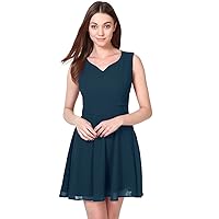 Women's Polyester Fit and Flare Sleeveless Solid Dress for Women's
