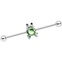 Body Candy Womens 14G Stainless Steel Helix Cartilage Earring Green Accent Frog Industrial Barbell 1 1/2
