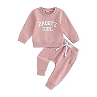 Engofs Toddler Baby Girl Fall Winter Clothes Outfits Long Sleeve Letter Print Sweatshirt Tops Pants Set Pink 0-6 Months