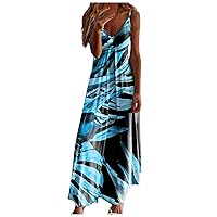 Dresses for Women 2024 Summer Printed Spaghetti Strap Long Maxi Dress Casual V-Neck Bohemian Sundresses