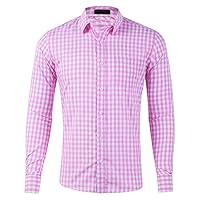 Men Plaid Cotton Casual Slim Fit Long Sleeve Button Down Dress Shirts