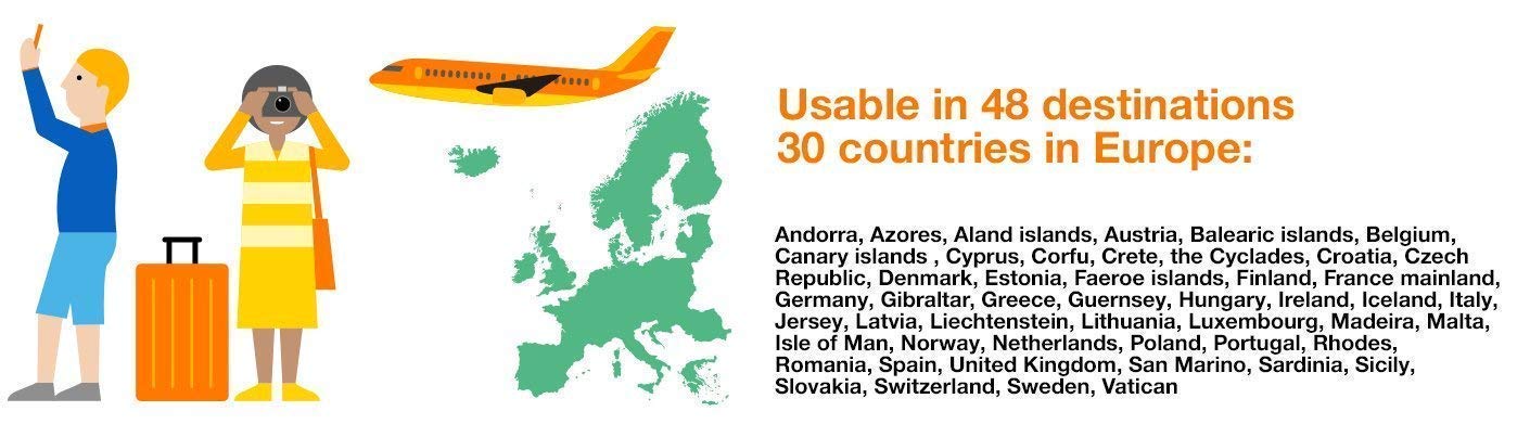 Orange Holiday Europe – 20GB Internet Data in 4G/LTE + 120 mn + 1000 Texts in 30 Countries in Europe