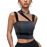 CYCLAMEN Women's Buckle Tank Tops Sleeveless Tube Crop Cami Tops Rave Gothic Punk Streetwear Shirt