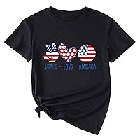 Womens Long Sleeve Tops Red Personality Design Independence Day Printed T Shirt Women's Summer Short Sleeve to