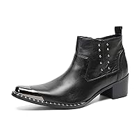 Metal-Tip Toe Genuine Leather Chelsea-Boots Bottes Beaded Zipper Fashion Comfort Dress Formal Ankle Boot For Men