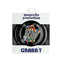 Grabbit Magnetic Sewing Pincushion with 50 Plastic Head Pins, Black