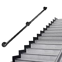 Pipe Stair Handrail, 7 Ft Metal Staircase Handrail, Black Galvanized Industrial Iron Hand Rail for Indoor & Outdoor Wall Mount Support, Wall Hand Railing,Safety Handle, Steps Baluster(HR08)