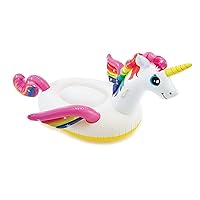 Intex Durable Premium Raft Grade Vinyl Unicorn Inflatable Ride On Pool Float with 2 Heavy Duty Handles and Repair Patch, Multicolor