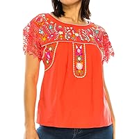 Women Traditional Puebla Mexican Embroidered Blouse