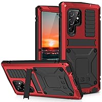 Samsung S22 Ultra Metal Case with Screen Protector Camera Protector Military Rugged Heavy Duty Shockproof Case with Stand Full Cover Tough case for Samsung S22 Ultra (S22 Ultra, Red)