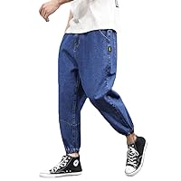 HZCX FASHION Men Large Baggy Jeans Tapered Leg Jogger Washed Denim Pants Trousers