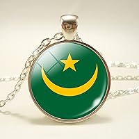 Mauritania Flag Pendant Necklace - World Flag Map Time Stone Ethnic Clavicle Chain Patriotic Charm Couple Sweater C