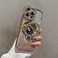 ( Make up Mirror ) Magnetic Kickstand Case for iPhone 15 14 13 12 Pro Max (Sparkling Diamond ) (Glitter Lens Protector ) Cover Shiny Rhinestone Cases (Gold,for iPhone 15)