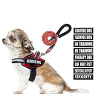 Service Dog Vest Harness and Leash Set, Animire in Training Dog Harness with 10 Dog Patches, Reflective Dog Leash with Soft Padded Handle for Small, Medium, Large, and Extra-Large Dogs (RED,XS)