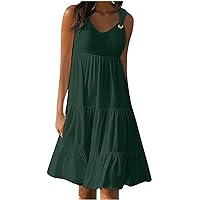 Summer Sundresses for Women Casual O-Ring Strap Sleeveless Tank Dress Loose Flowy Tiered Swing Beach Dresses Cover Ups Green