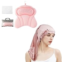 Ergonomic Pink Bath Pillows for Tub Neck and Back Support & 100% Mulberry Silk Hair Bonnet for Long Hair