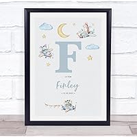 The Card Zoo New Baby Birth Details Nursery Christening Blue Planes Initial F Gift Print