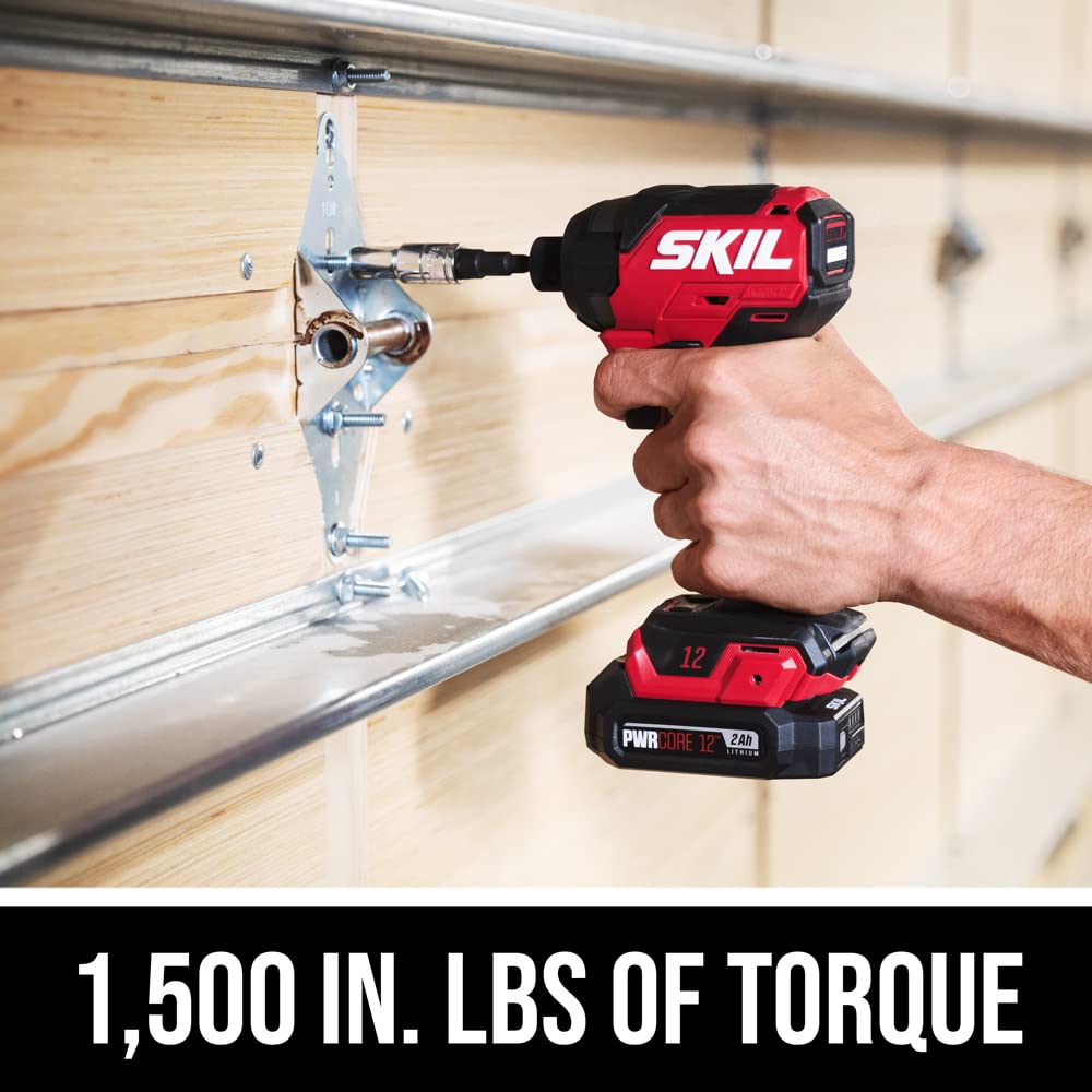 SKIL PWR CORE 12 Brushless 12V Compact Drill Driver & Impact Driver Kit Includes 2.0Ah Battery and PWR JUMP Charger - CB8429A-10