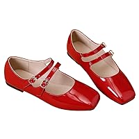 LUXINYU Mary Jane Shoes for Women Dressy Retro Square Toe Ankle Strap Flats Comfortable Ballet Flats