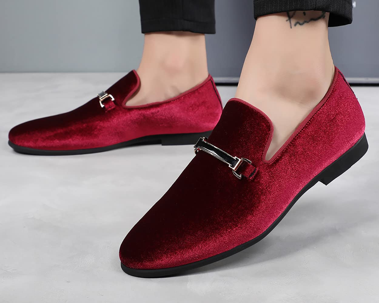 Santimon Dress Loafers Velvet Horsebit Buckle Flat Driving Moccasin Shoes for Men
