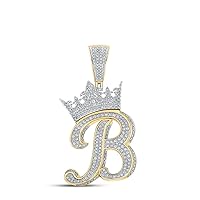 The Diamond Deal 10kt Two-tone Gold Mens Round Diamond Crown B Letter Charm Pendant 1-1/2 Cttw
