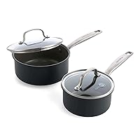 Chatham Hard Anodized Healthy Ceramic Nonstick, 1.1QT and 2.1 QT Saucepan Set with Lids, PFAS-Free, Dishwasher Safe, Oven Safe, Gray