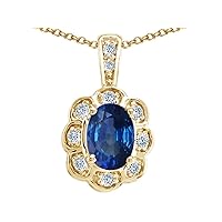 Tommaso Design Oval Genuine Sapphire Pendant Necklace 14kt Gold