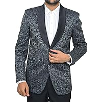 Shawl Collar Black Tuxedo Jacket for Men Fully Embroidered on Silk Fabric SB96 Black
