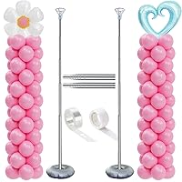 Balloon Column Stand Set of 2, Adjustable 7 Feet Balloon Arch Stands with Bases for Floor, Tall Balloon Tower Pillar Assembly Kit for Halloween, Birthday, Party Decorations