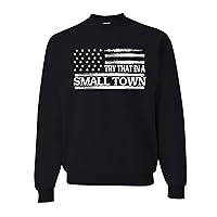 Try That in A Small Town American Grey Flag Disstressed Mens Crew Neck