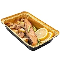 Restaurantware Foil Lux 27 Ounce Foil Pans 200 Recyclable Aluminum Take Out Containers - Heavy Duty Rectangle Black And Gold Aluminum Foil To Go Containers Freezer Safe For Large Meals Or Sides