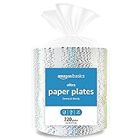 Amazon Basics Ultra Paper Plates, 9 Inch, Disposable, 880 Count (4 pack of 220), (Previously Encore)