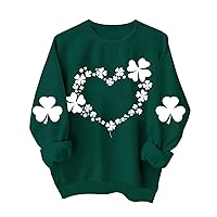 Womens Irish Shamrock Long Sleeve Casual Tunic Tops St. Patrick's Day Clover Graphic Crew Neck Green Holiday Shirts