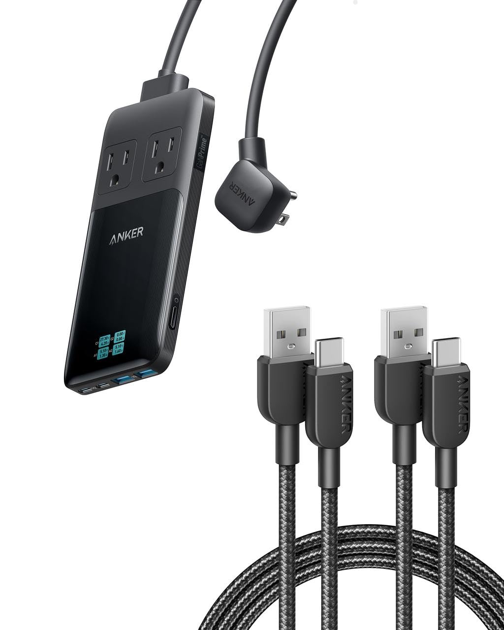 Anker USB C Charger Cable [2 Pack, 6ft], 310 USB A to Type C Charger Cable Fast Charge, Nylon USB A to USB C Cable Fast Charging & Anker Prime 6-in-1 USB C Charging Station, 140W Compact Power STRI