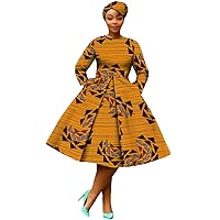 African Dashiki Dresses for Women Party Flower Floral Fashion Culture Vintage+Headwrap 35×45 inch