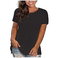 DASAYO Womens Tops 2023 Summer Casual T-Shirt Plus Size Fashion Short Sleeve Shirts Blouse Going Out Tunic Ladies Outfits