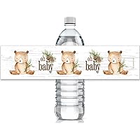 Woodland Bear Baby Shower Water Bottle Labels - Brown Bear Waterproof Wrappers - 24 Stickers