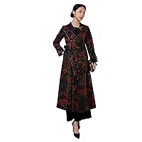 Women Long Overcoat Embroidered Trench Coat Silk Fragrant Cloud Yarn Chinese Printed Warm Coat 2538